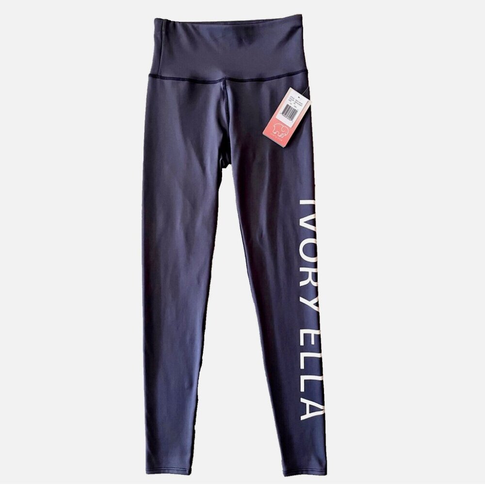 NWT! NEW! IVORY ELLA GREY DARK CHARCOAL GRAY WHITE LOGO LEGGINGS WOMENS SIZE XS
